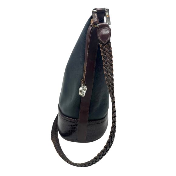 Brighton Bucket Bag Vintage Large Crossbody Pebbled Leather Black Brown‎ - Picture 6 of 11